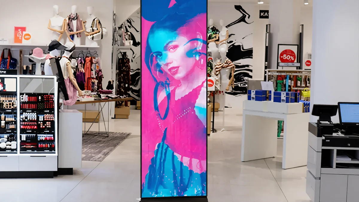 Pantalla LED para carteles, ideal para señalización digital en comercios.