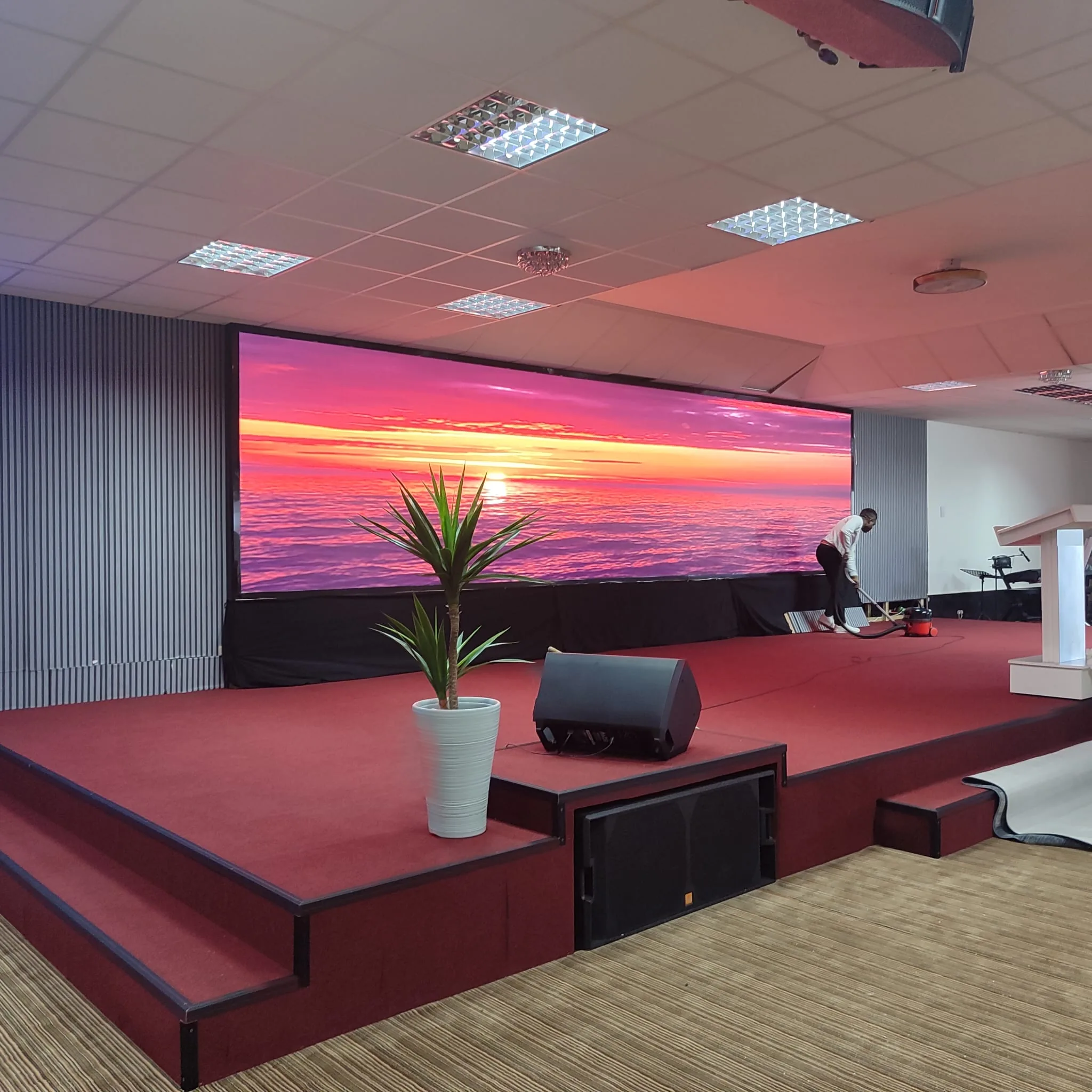 Church hall with LED screen at RCCG Church Swindon UK - Ehonor P2.5 indoor LED display