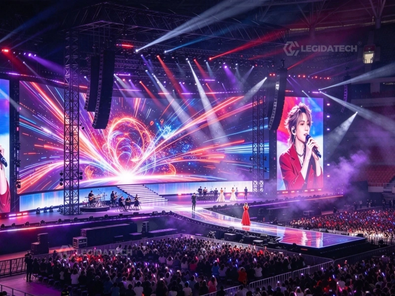 AF1000 indoor 500x1000mm rental LED display wall in an exhibition hall