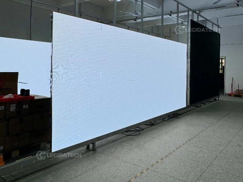 Water spray IP65 test on an AF1000 outdoor 500x1000mm rental LED display cabinet