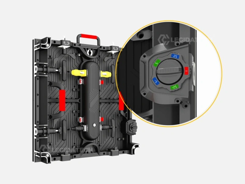 AF500 half-arc lock mechanism adjusting between -5 and +5 degree positions