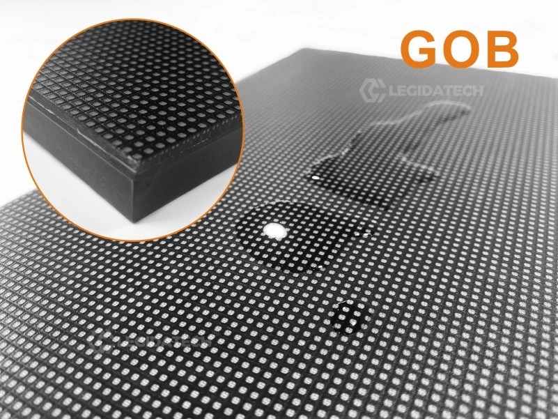 AF500 indoor fine-pitch GOB-coated LED modules on a 500x500mm rental cabinet