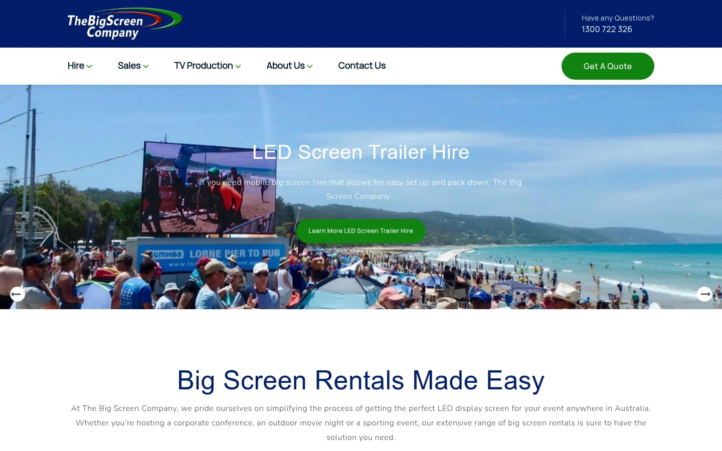 The Big Screen Company official website screenshot