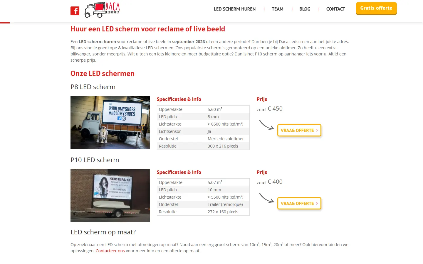 Daca Ledscreen official website screenshot