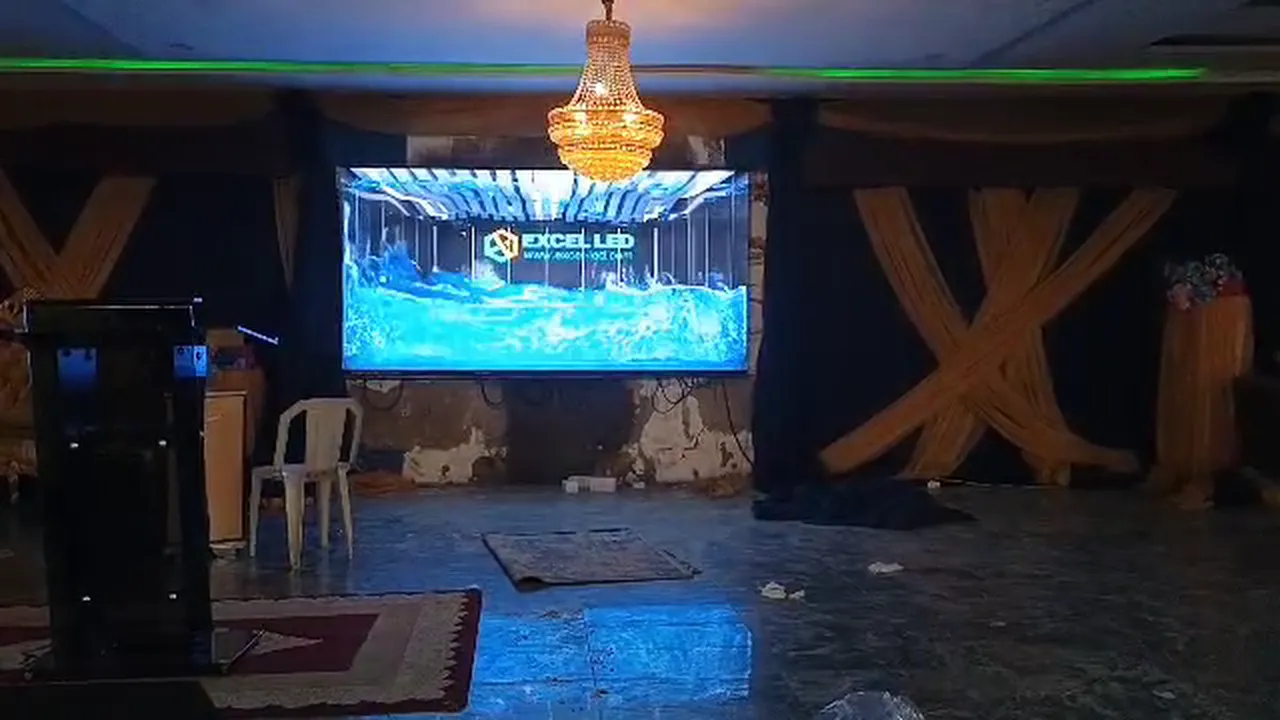 Project video still of the P2.5 church LED display in Abuja Nigeria running content during first power-on