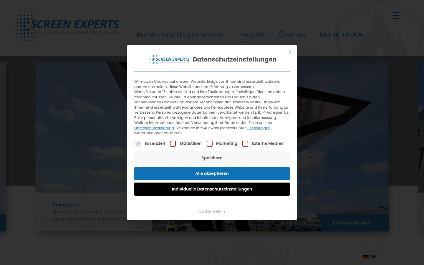 Screen Experts GmbH Münster LED screen manufacturer - official website screenshot