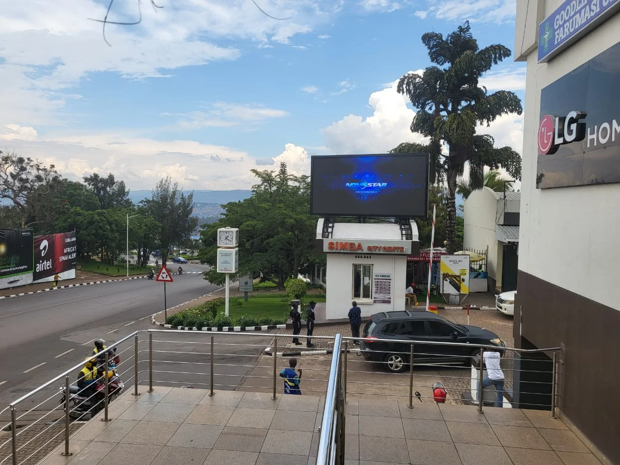 NovaStar control system boot screen on the outdoor P5 LED billboard in Kigali, Rwanda