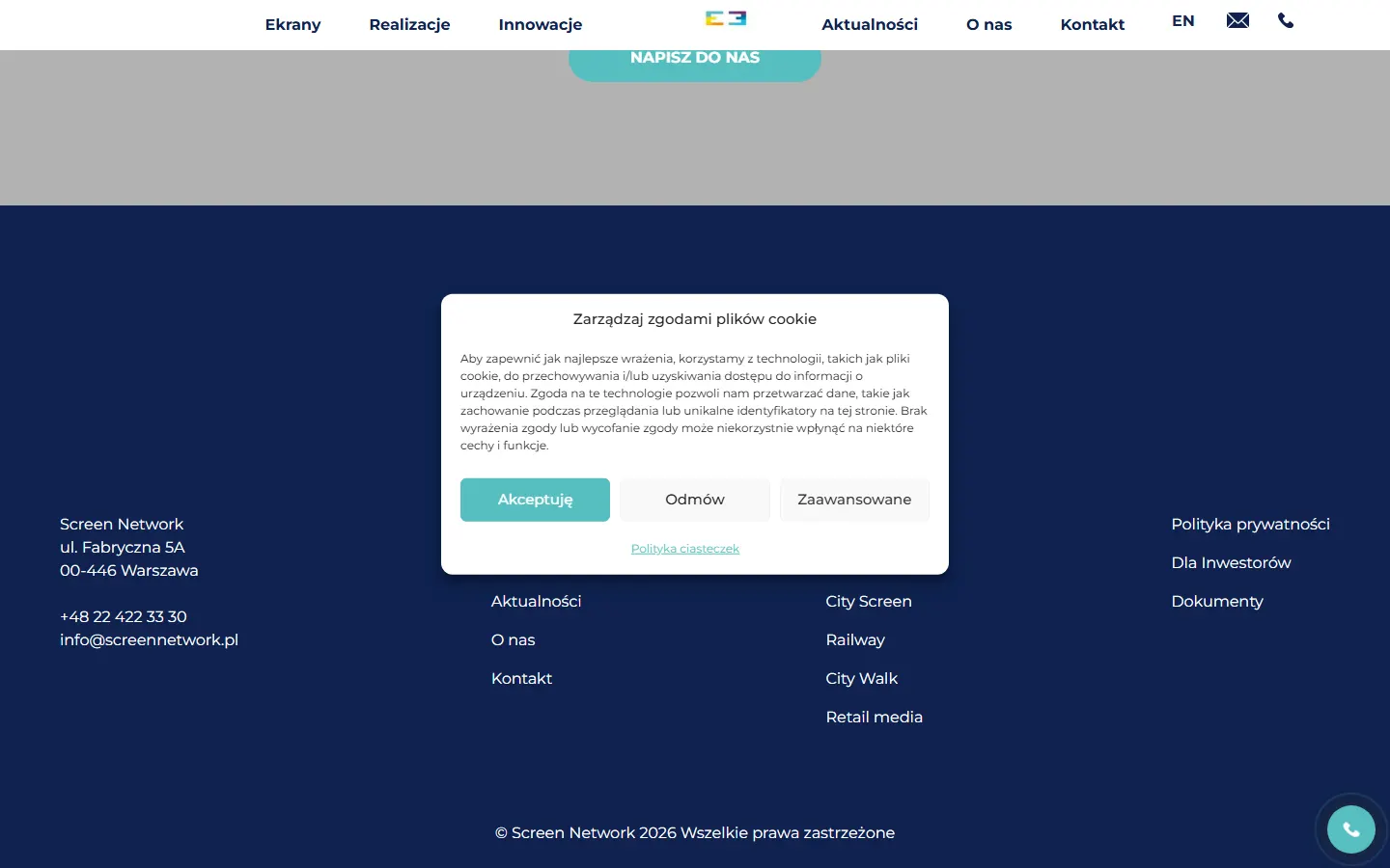 Screen Network official website screenshot