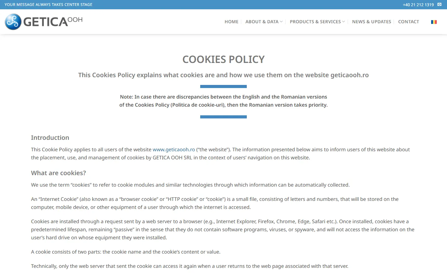 Getica OOH official website screenshot