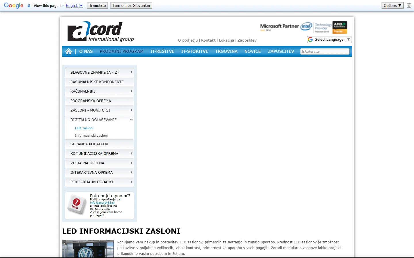 Acord-92 LED zasloni official website