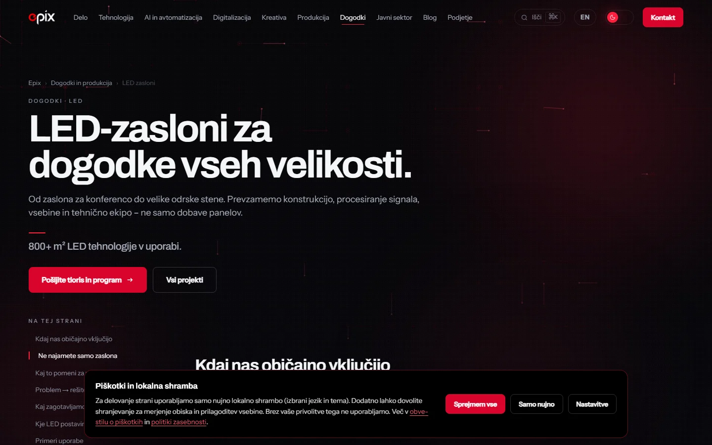 Epix LED zasloni official website