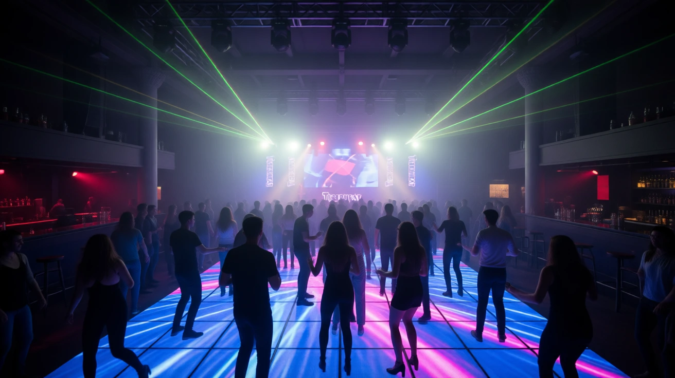 90 square meter interactive LED dance floor installed as a nightclub main floor in Spain