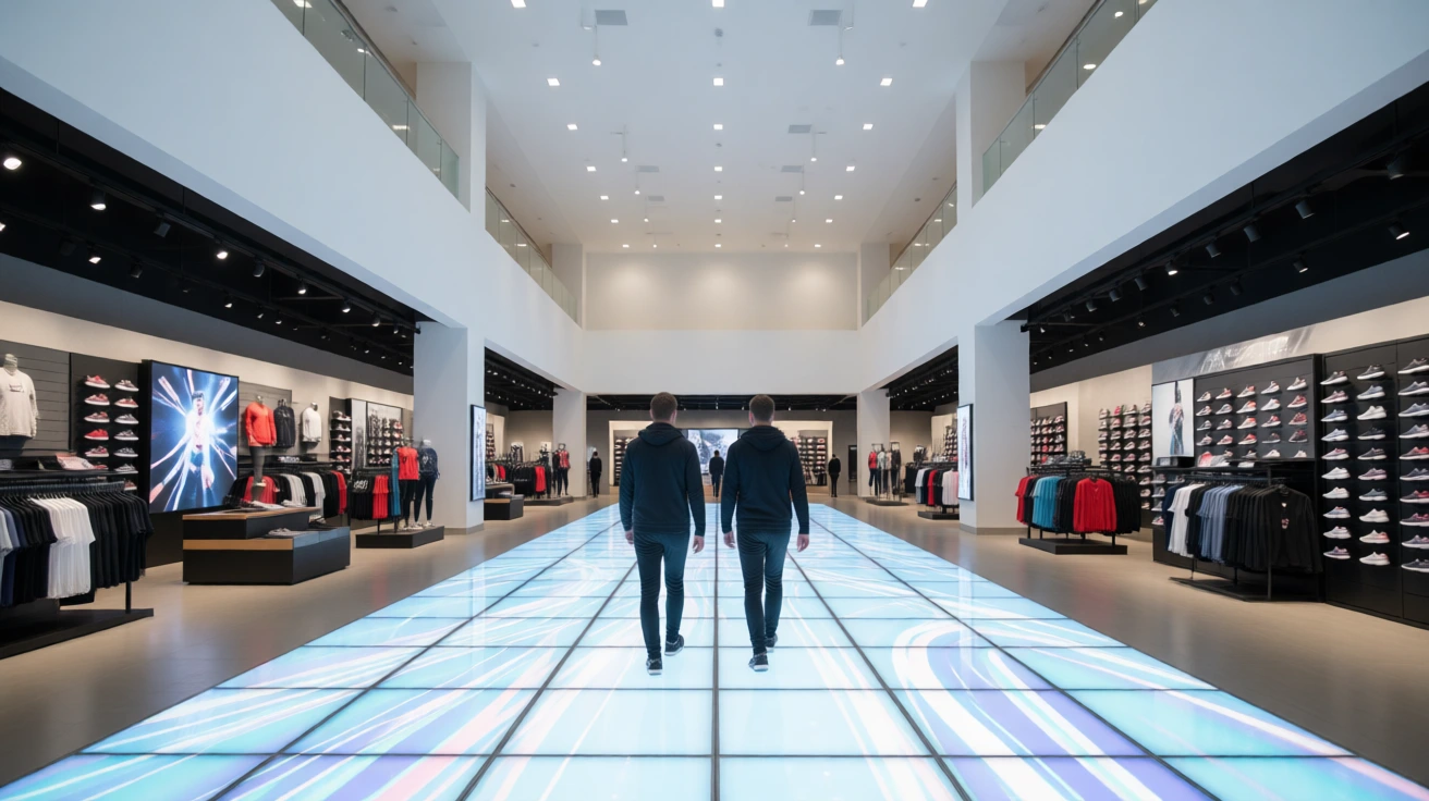 306 square meter P3.91 interactive LED dance floor installed in a sportswear flagship store in the United States