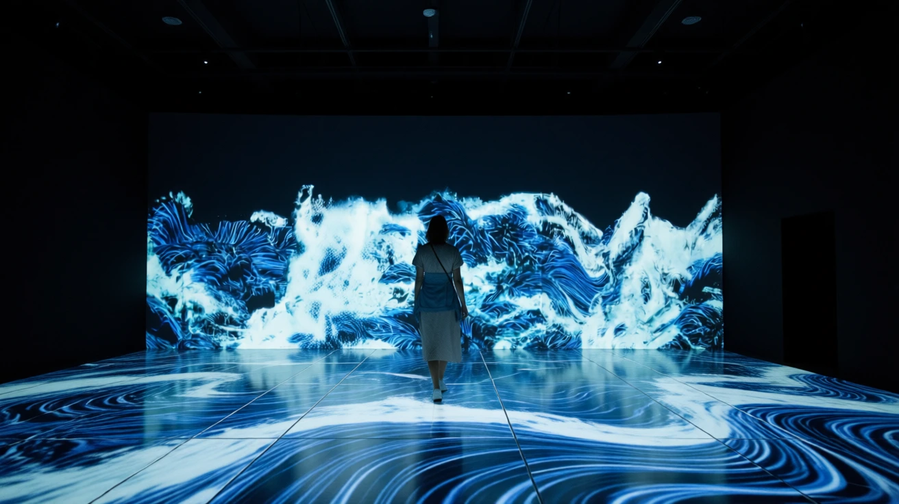 75 square meter interactive LED dance floor anchoring a walk-through immersive show at an American art venue
