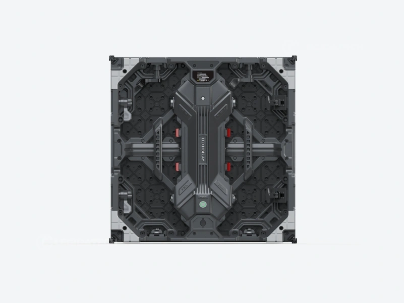 Structure render of the 500x500mm interactive LED dance floor die-cast cabinet, rear view