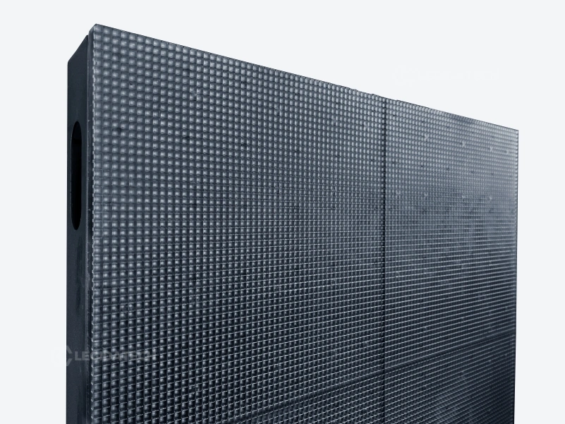 Front view of a 500x1000mm sheet-metal LED floor tile cabinet with matte black powder-coated finish and two 250x250mm modules
