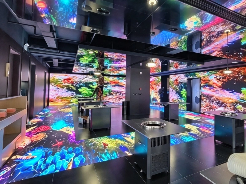 90 sqm interactive LED floor tile screen in a Southeast Asia shopping mall atrium