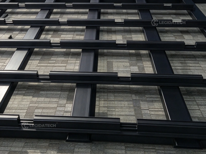 Rail installation method for the 500x500mm LED floor tile screen at 95mm height