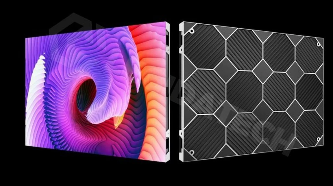 Front and die-cast back of a P2.5 all-in-one LED display module
