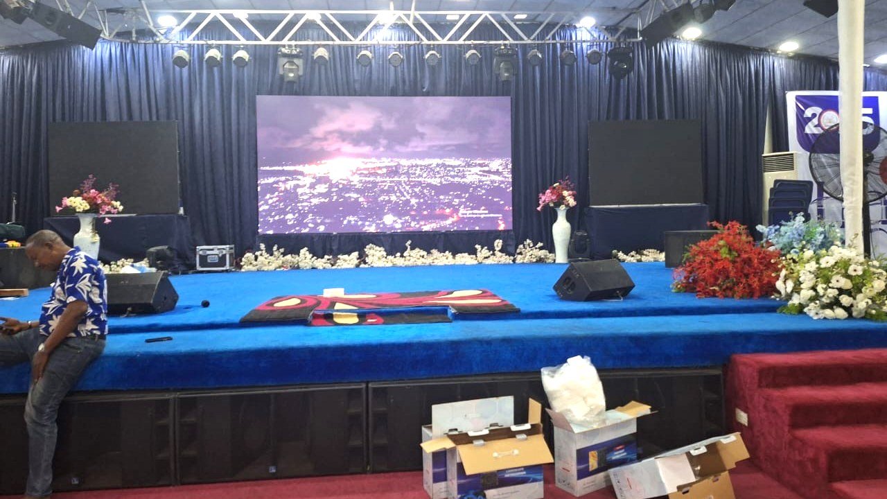 Salem Christian Ministry church LED screen in Lekki, Lagos - 4.48 x 2.4 m Ehonor P2.5 above the main auditorium stage
