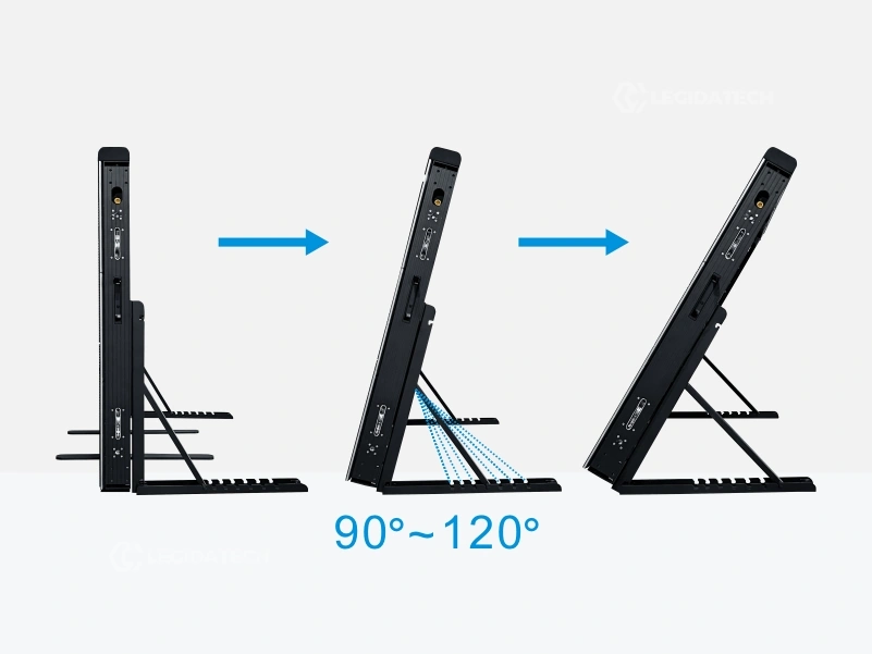 ST960 support leg with 90° to 120° adjustable tilt positions