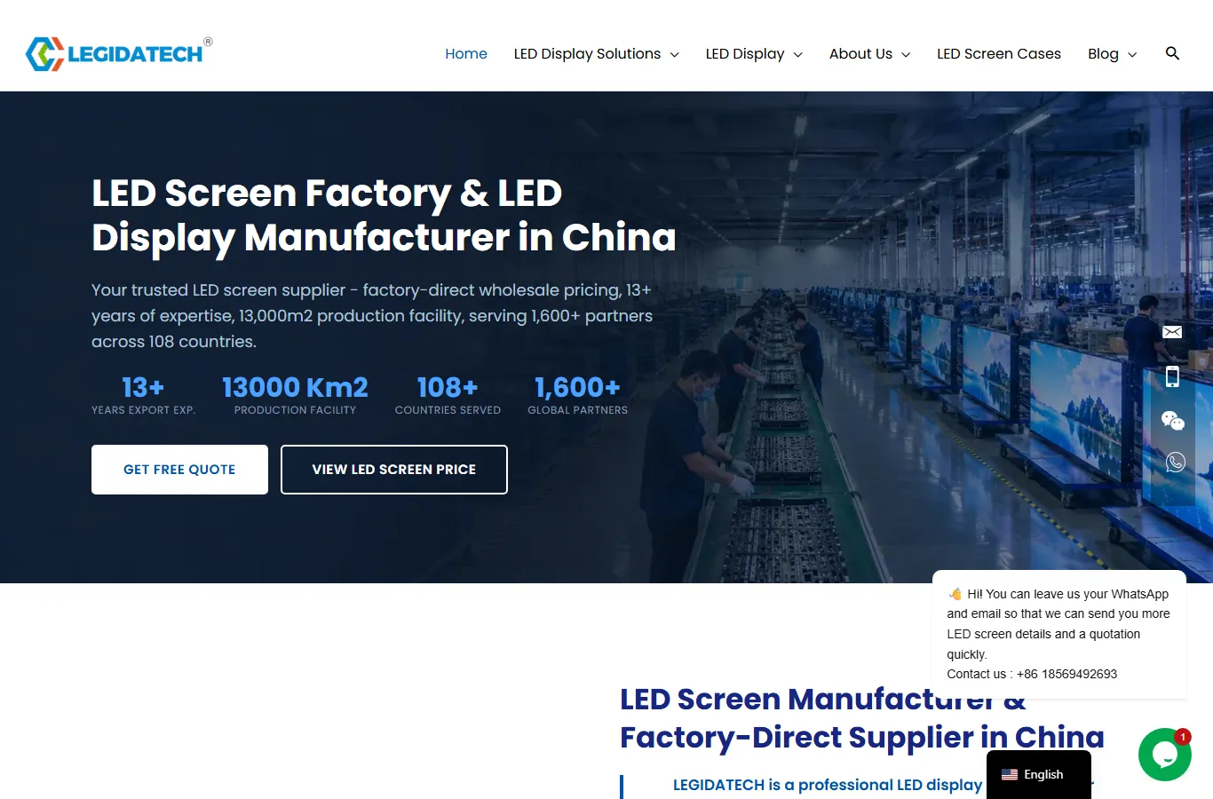 LED Screen Factory (LEGIDATECH) official website — factory-direct LED screens and modules