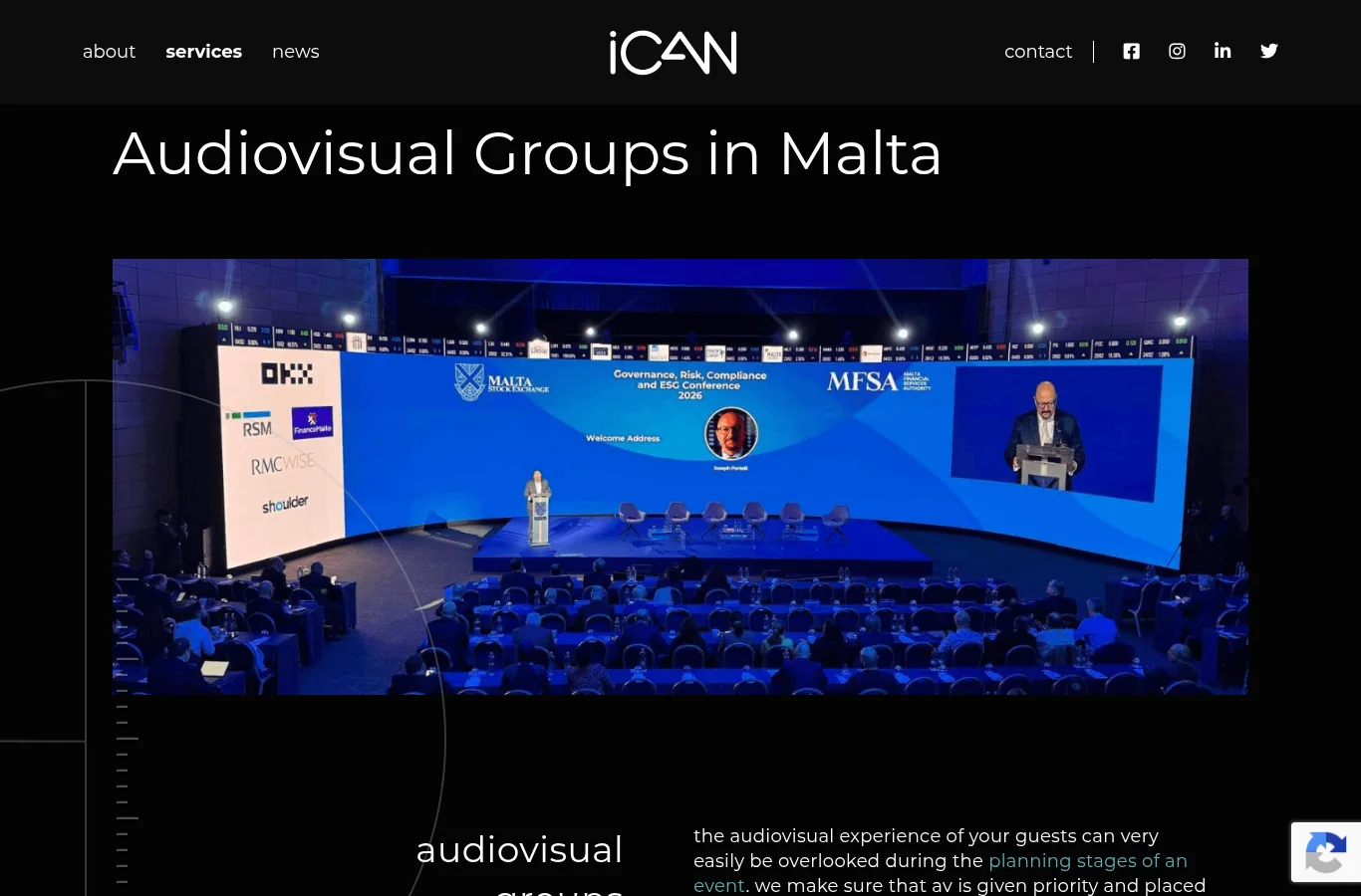 iCAN Malta official website — audiovisual groups and LED walls for conferences