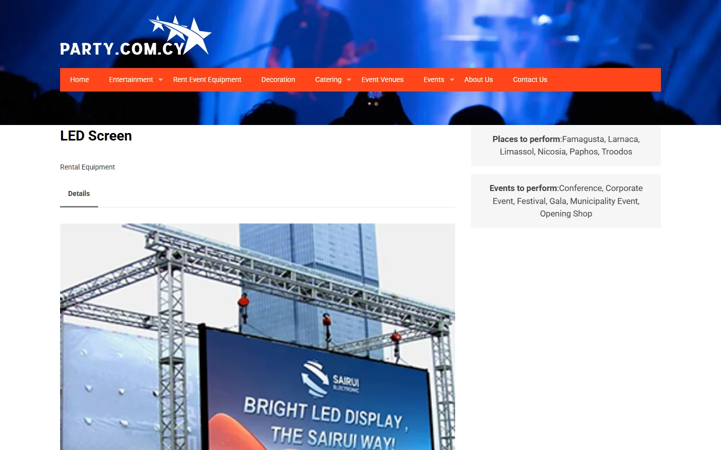 Party.com.cy LED screen rental official website