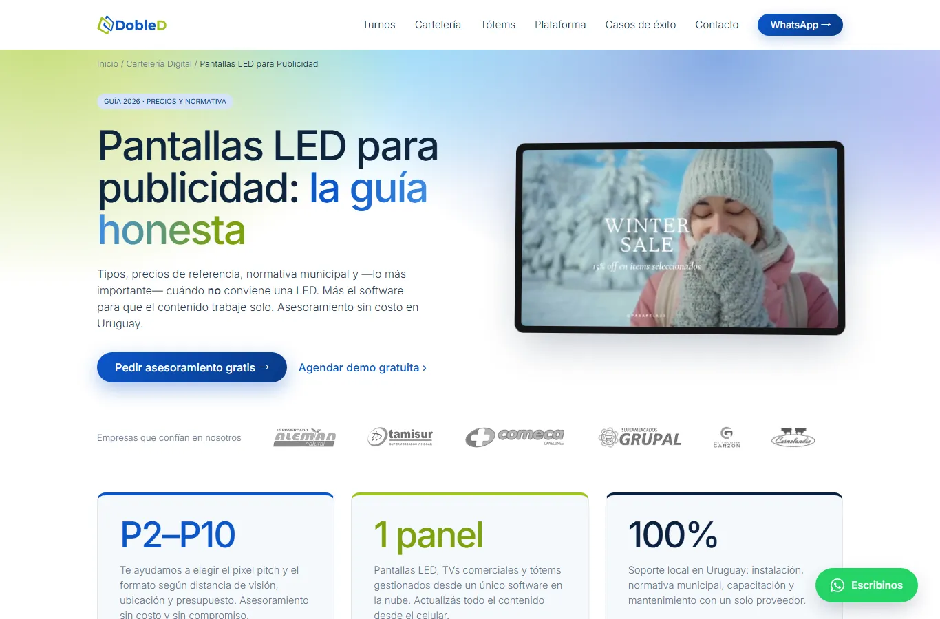 DobleD official website — pantallas LED para publicidad guia honesta