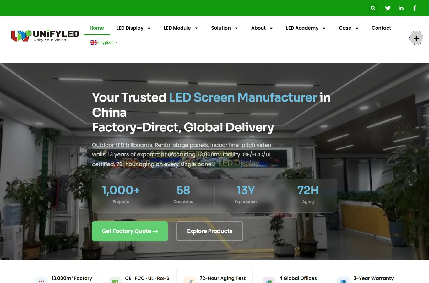UnifyLED official website — factory-direct LED display manufacturer