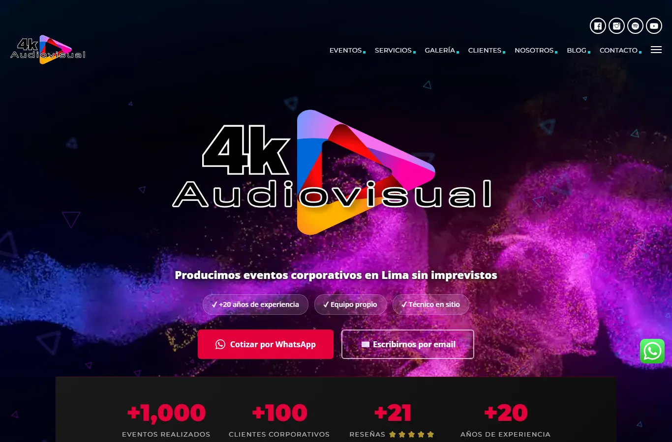 4K Audiovisual official website — corporate event production in Lima