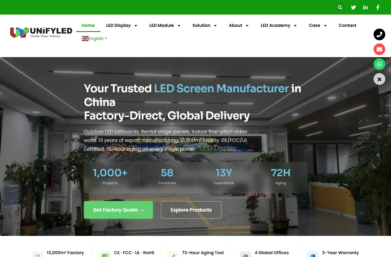 UnifyLED official website — LED display manufacturer shipping factory-direct