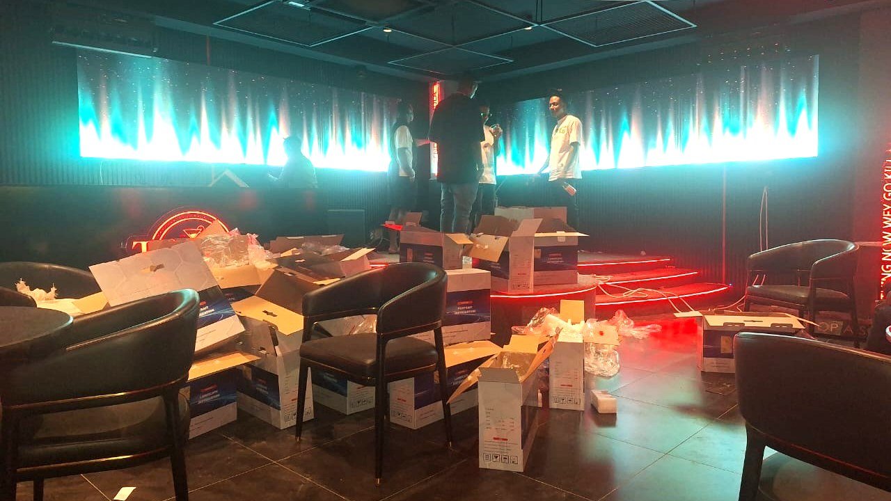 Twin 3.84 x 0.96 m Ehonor P2.5 LED screens installed at Toppest nightclub in Lekki, Lagos, Nigeria